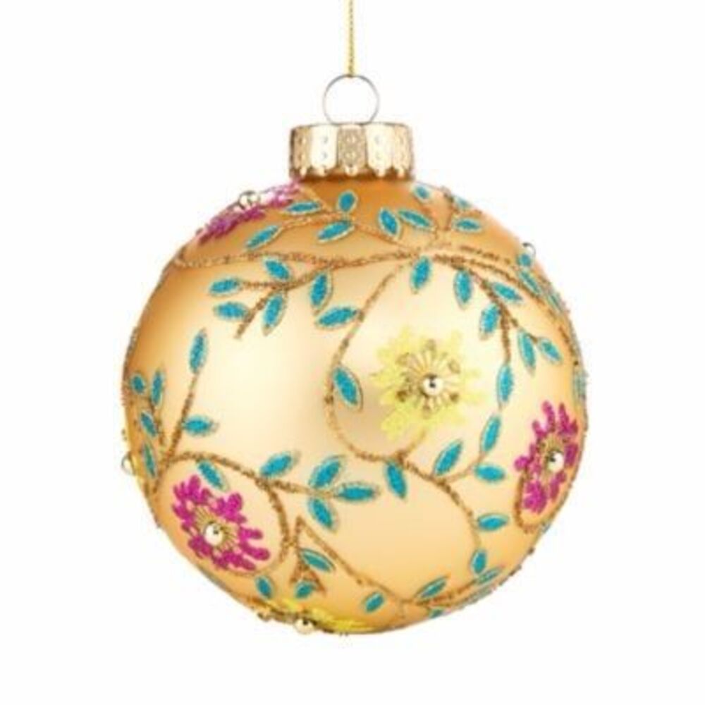 New $35 Bloomingdale’s glass gold floral Christmas ball ornament